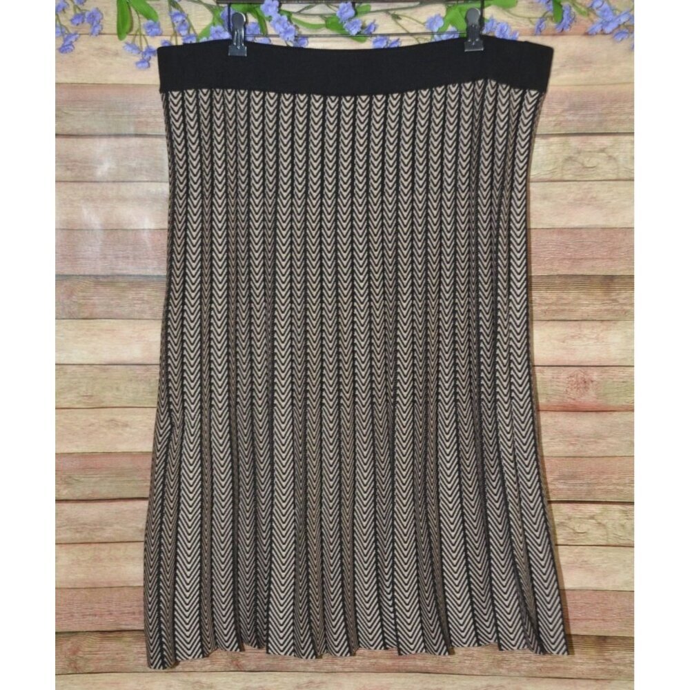 Luna Womens Brown Pleated Pull On Midi A-Line Sweater Skirt Plus Size 2X